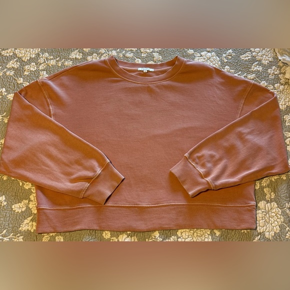 Z Supply VINTAGE Distressed Salmon Color Crew Neck Dropped Shoulder Sweatshirt - Picture 10 of 11